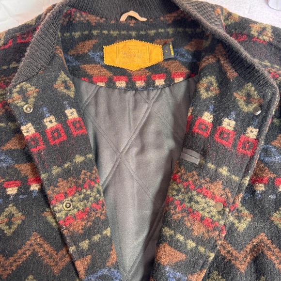 Woolrich Mens Vintage Southwestern Wool Leather Sleeve Bomber Jacket Brown 8715 - Picture 11 of 12